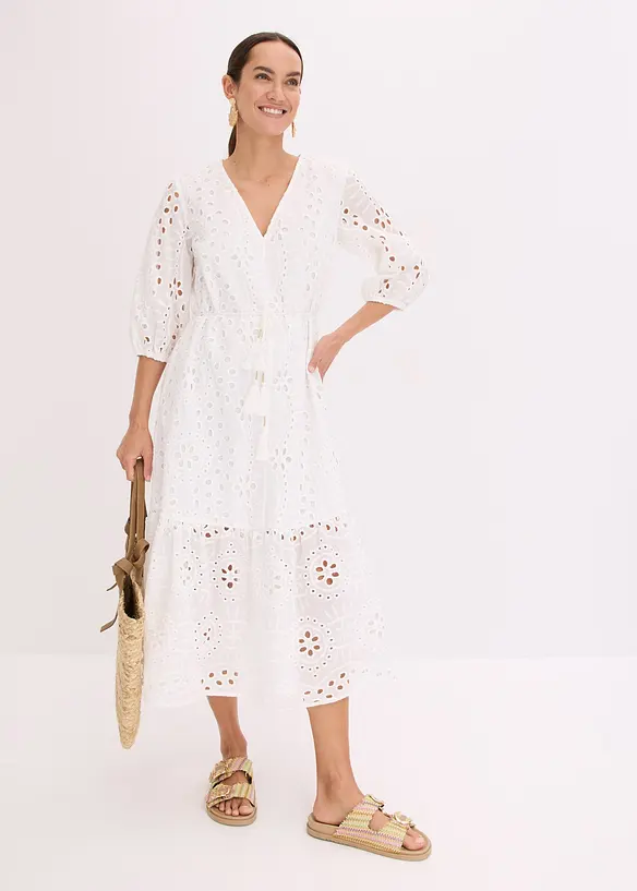 Robe midi à broderies anglaises, bonprix
