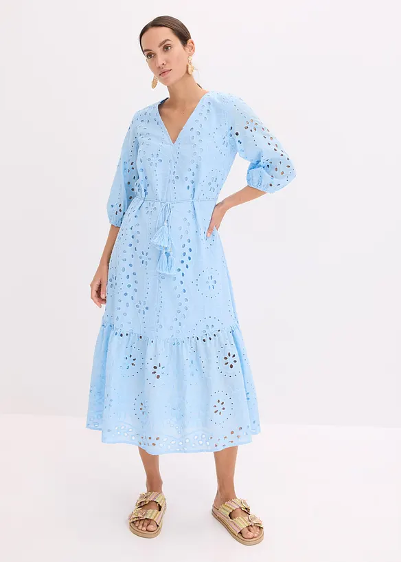 Robe midi à broderies anglaises, bonprix