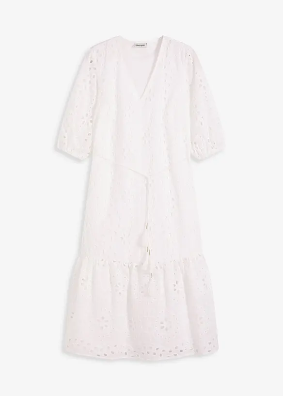 Robe midi à broderies anglaises, bonprix