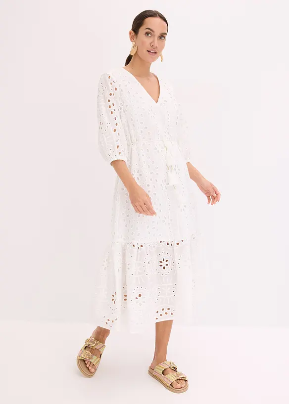 Robe midi à broderies anglaises, bonprix