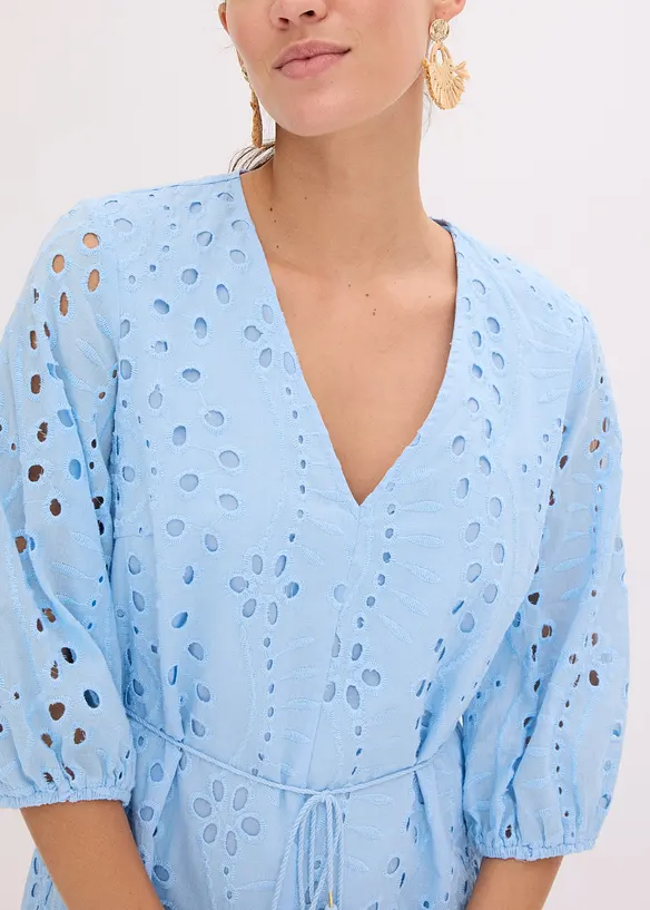 Robe midi à broderies anglaises, bonprix