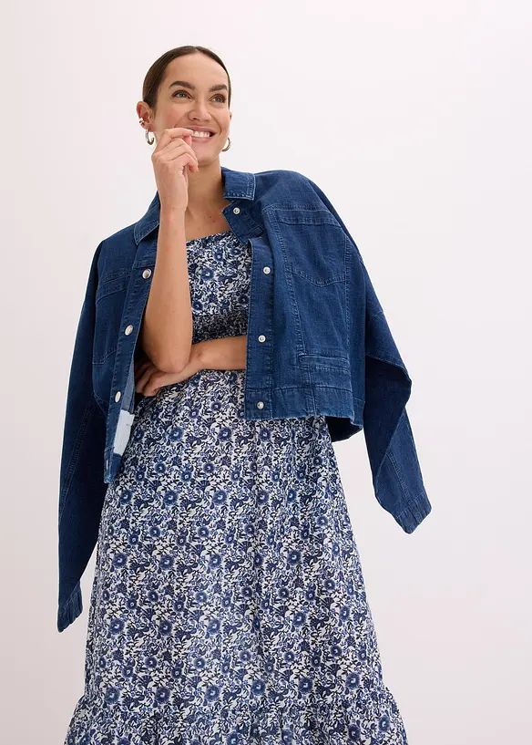 Robe midi à col Bardot en coton léger, bonprix