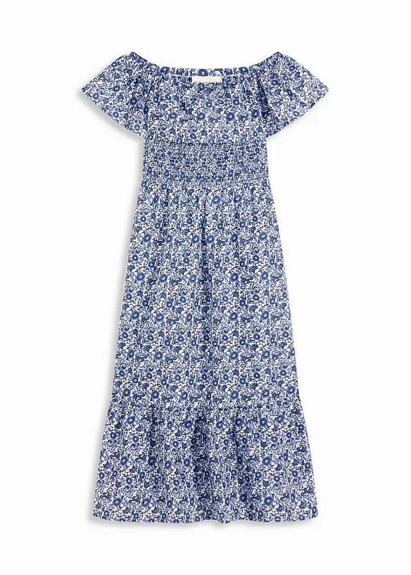 Robe midi à col Bardot en coton léger, bonprix
