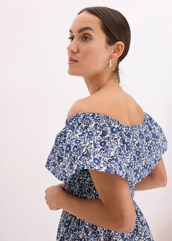 Robe midi à col Bardot en coton léger, bonprix