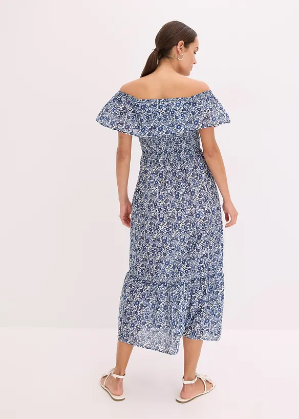 Robe midi à col Bardot en coton léger, bonprix