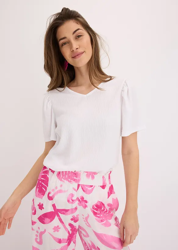 T-shirt en crêpe texturé à manches papillon, bonprix