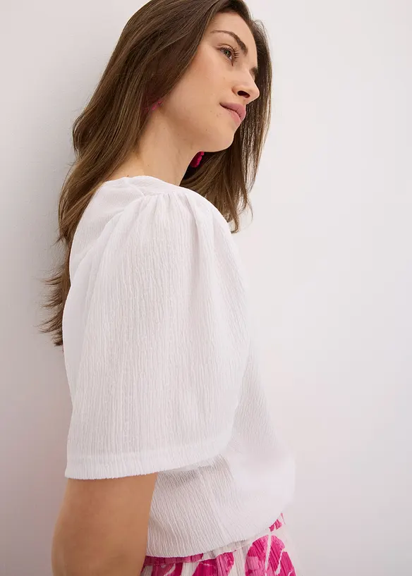 T-shirt en crêpe texturé à manches papillon, bonprix