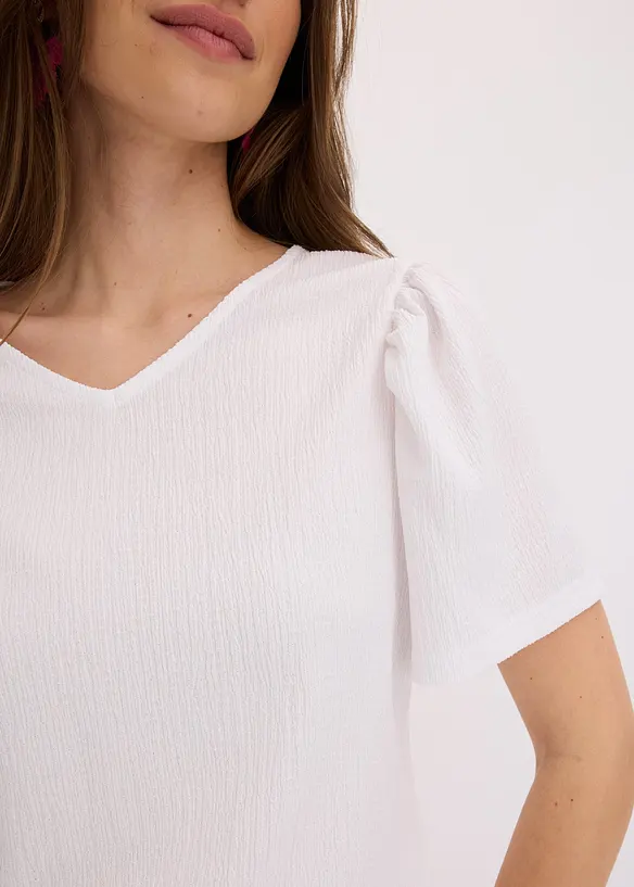 T-shirt en crêpe texturé à manches papillon, bonprix