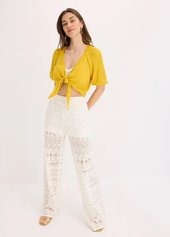 Pantalon en maille ajourée à taille élastiquée, bonprix