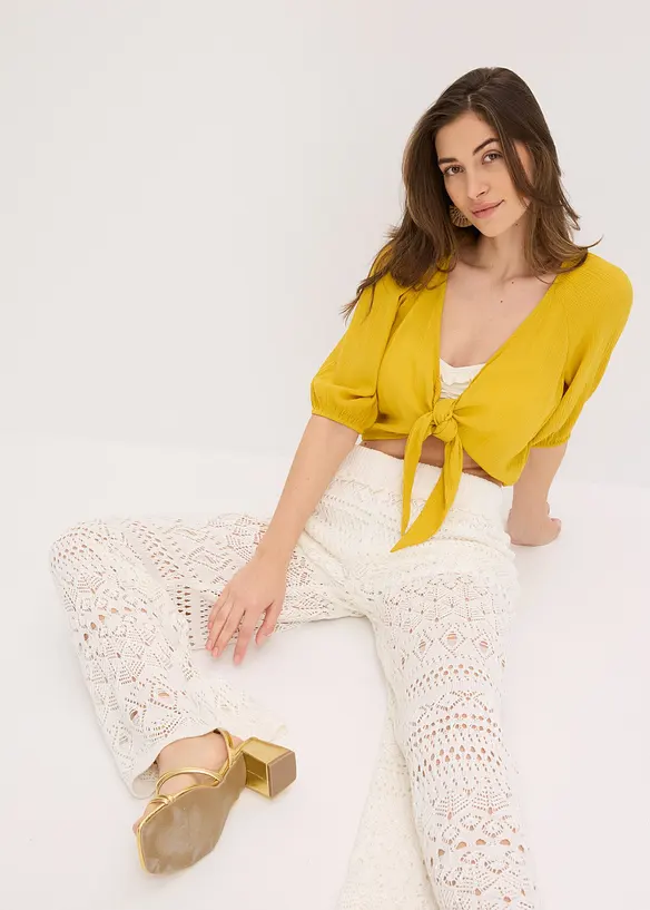 Pantalon en maille ajourée à taille élastiquée, bonprix