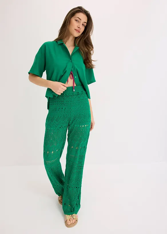 Pantalon en maille ajourée à taille élastiquée, bonprix