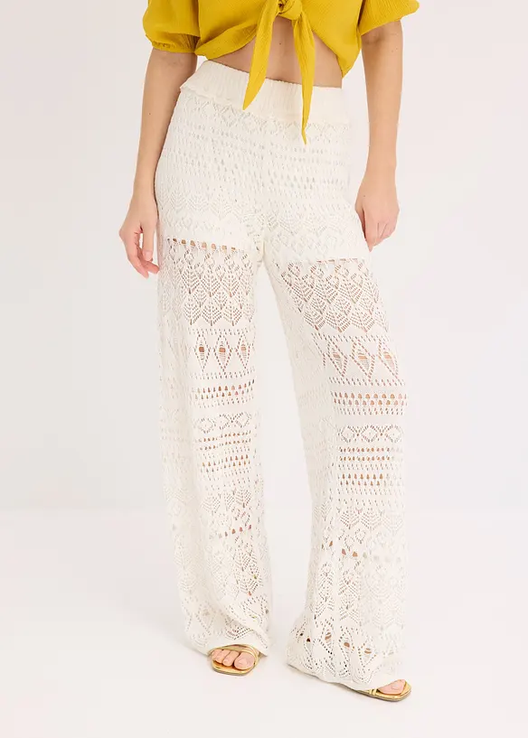 Pantalon en maille ajourée à taille élastiquée, bonprix