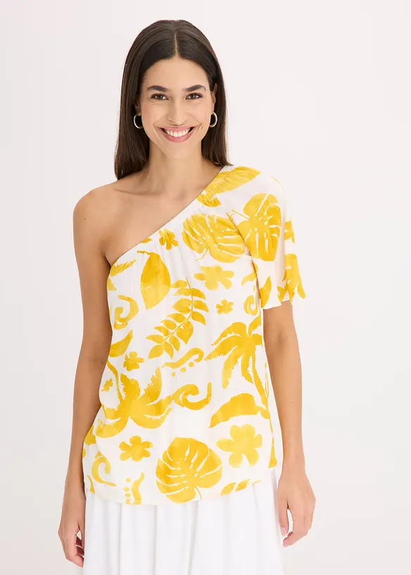 Blouse à encolure asymétrique en viscose texturée, bonprix