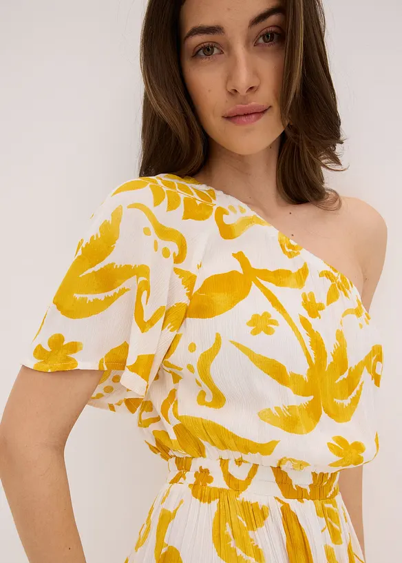 Robe asymétrique imprimée en viscose texturée, bonprix