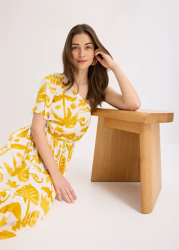 Robe asymétrique imprimée en viscose texturée, bonprix