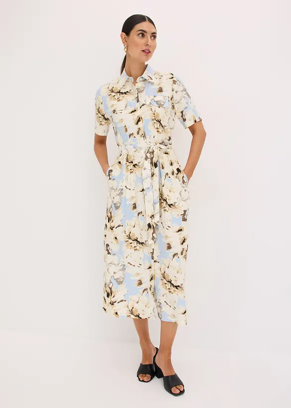 Robe-chemise en viscose avec ceinture à nouer (2 pces), bonprix