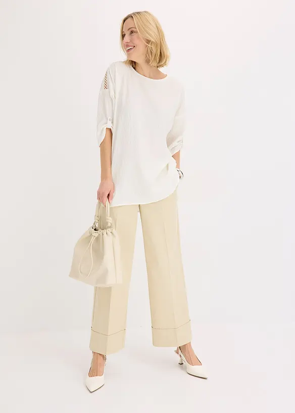 Blouse texturée avec bande de dentelle, bonprix