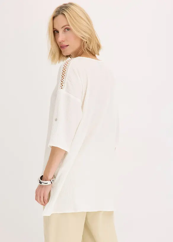 Blouse texturée avec bande de dentelle, bonprix