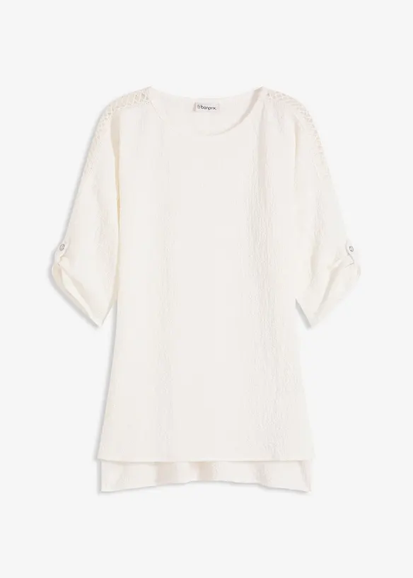 Blouse texturée avec bande de dentelle, bonprix