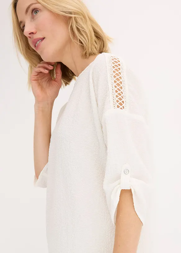 Blouse texturée avec bande de dentelle, bonprix
