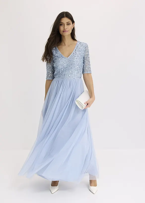 Robe de soirée en tulle avec haut brodé de sequins, bonprix