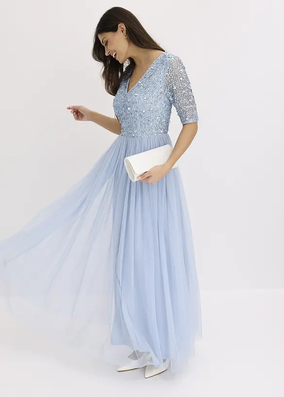 Robe de soirée en tulle avec haut brodé de sequins, bonprix