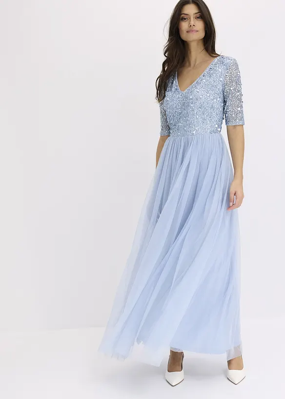 Robe de soirée en tulle avec haut brodé de sequins, bonprix