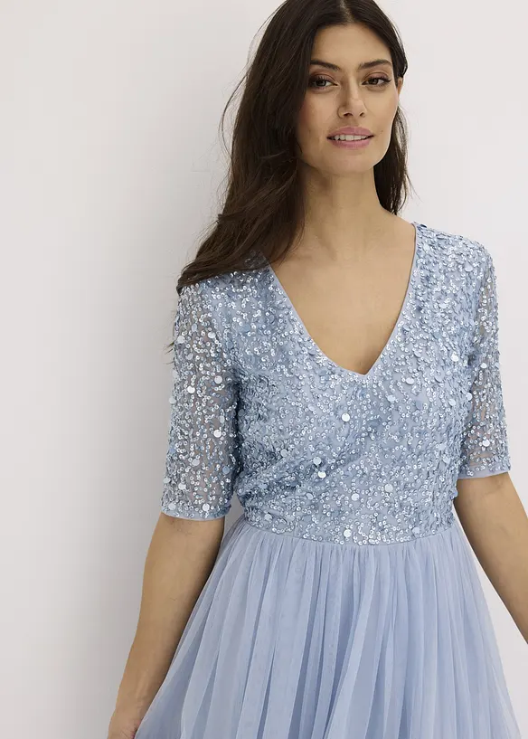 Robe de soirée en tulle avec haut brodé de sequins, bonprix