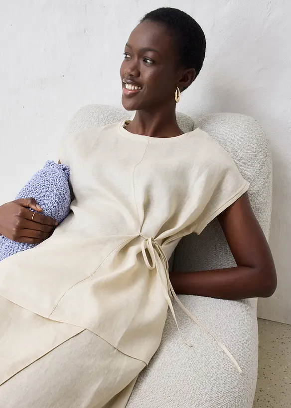 T-shirt 100% lin à finitions tissées, bonprix