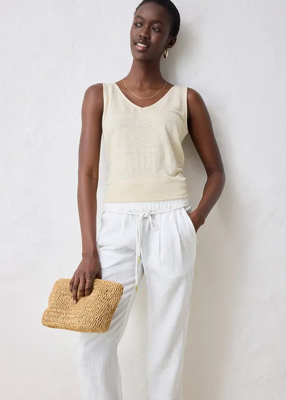 Pantalon taille élastiquée 100 % lin, bonprix