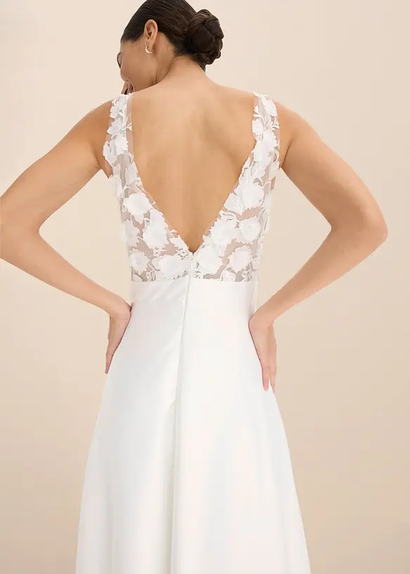 Robe de mariée en satin brillant avec application de fleurs, bonprix