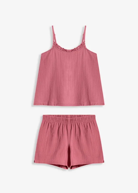 Pyjashort en gaze de coton douce avec top à fines bretelles, bonprix