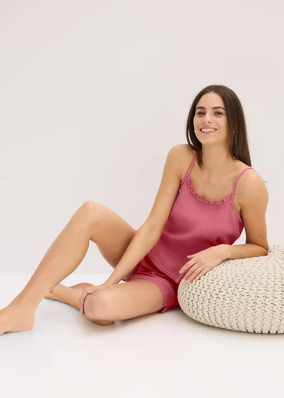 Pyjashort en gaze de coton douce avec top à fines bretelles, bonprix