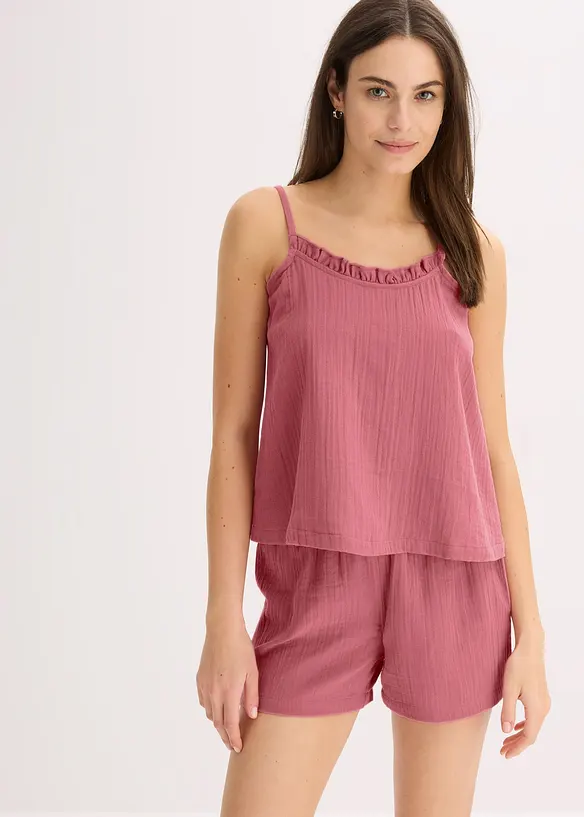 Pyjashort en gaze de coton douce avec top à fines bretelles, bonprix