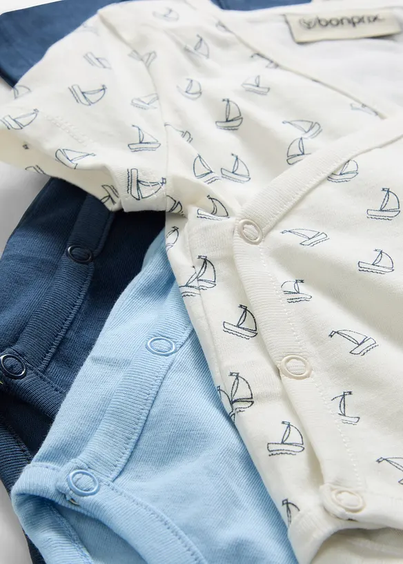 Lot de 3 bodies bébé croisés manches courtes, 100% coton, bonprix