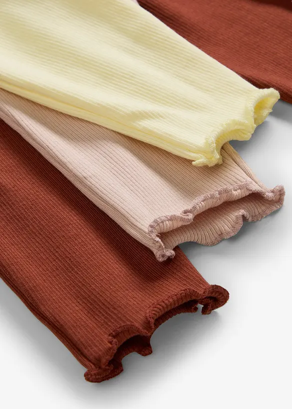 Lot de 3 leggings côtelés en coton, bas volanté, bonprix