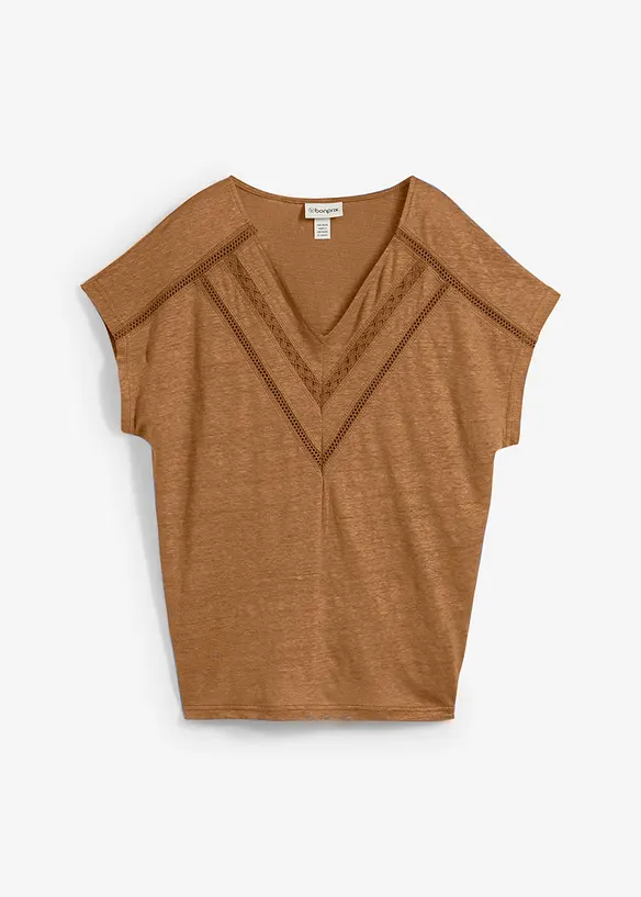 T-shirt 100% lin avec dentelle, bonprix