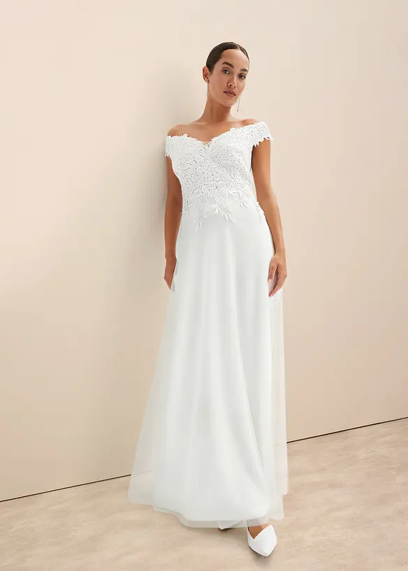 Robe de mariée à encolure Bardot avec dentelle, bonprix