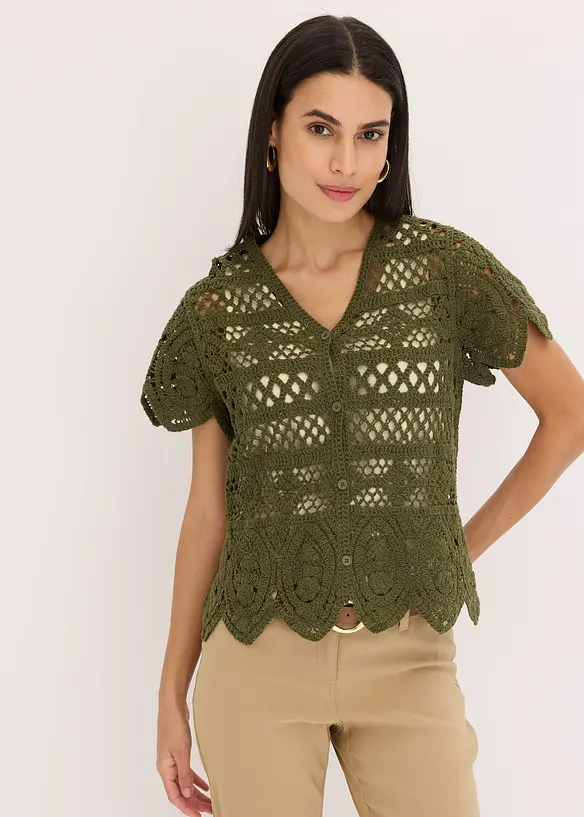 Gilet court en crochet, bonprix