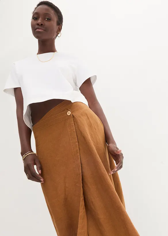 Jupe portefeuille 100&nbsp;% lin, bonprix