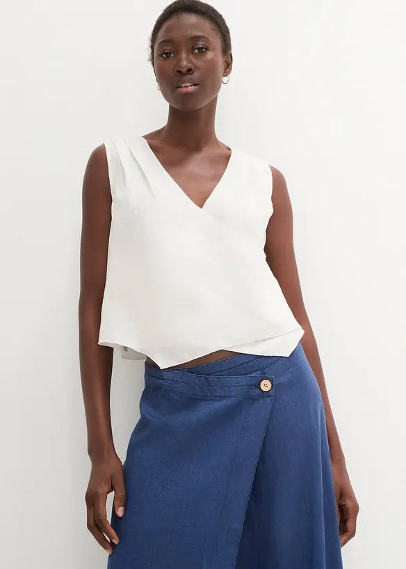 Blouse sans manches 100 % lin à encolure croisée, bonprix