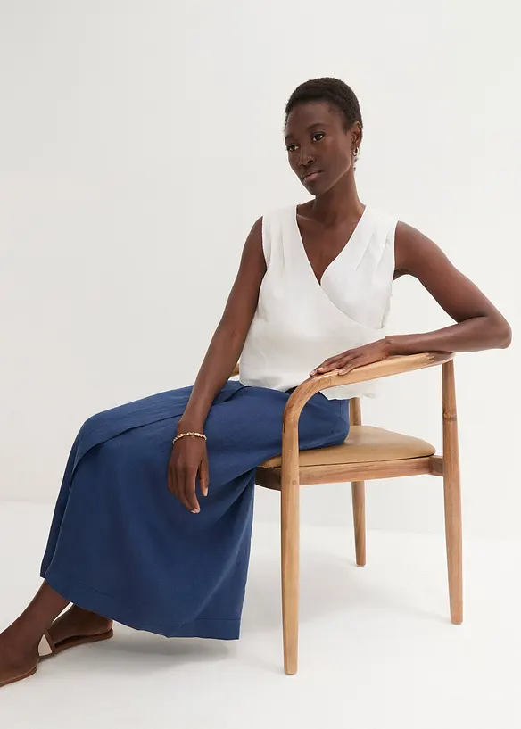 Blouse sans manches 100 % lin à encolure croisée, bonprix