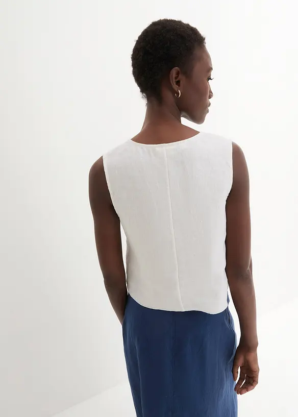 Blouse sans manches 100 % lin à encolure croisée, bonprix