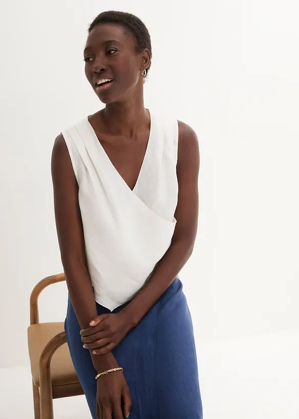 Blouse sans manches 100 % lin à encolure croisée, bonprix