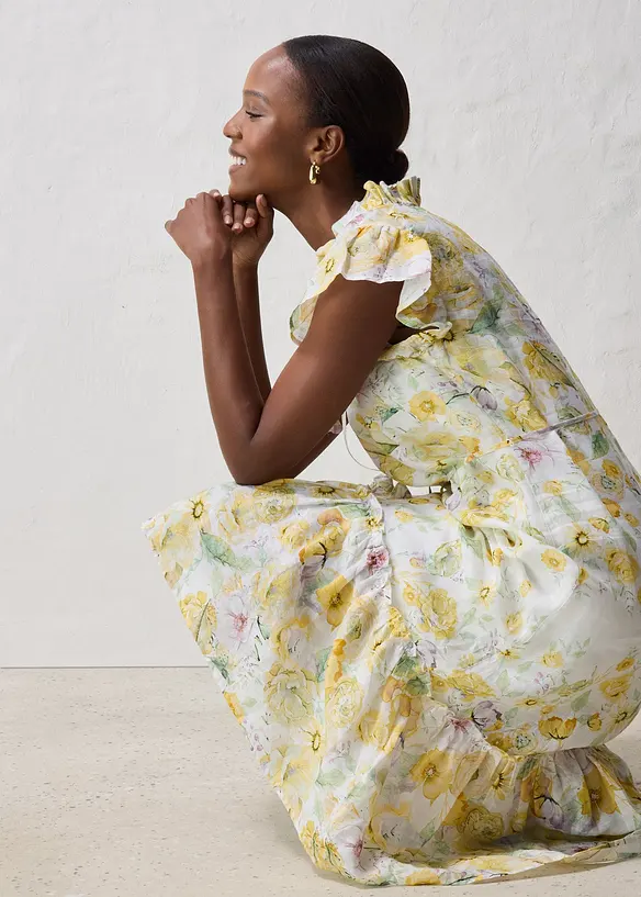 Robe longue en ramie avec un bel imprimé floral, bonprix