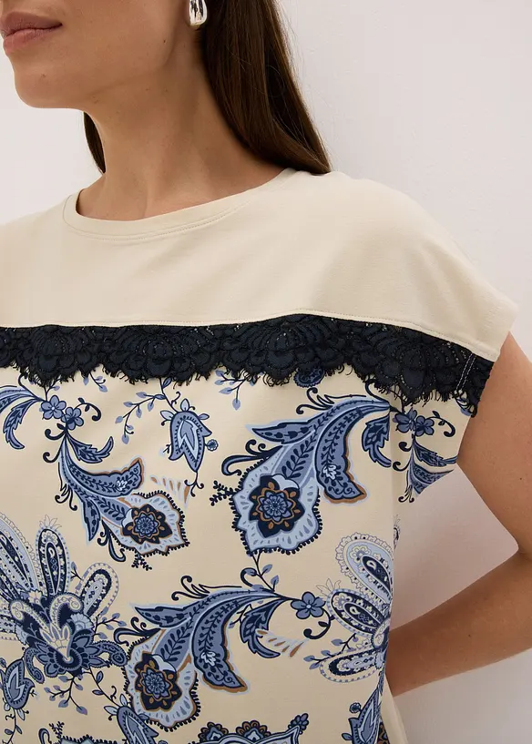 T-shirt oversize avec un galon de dentelle, bonprix