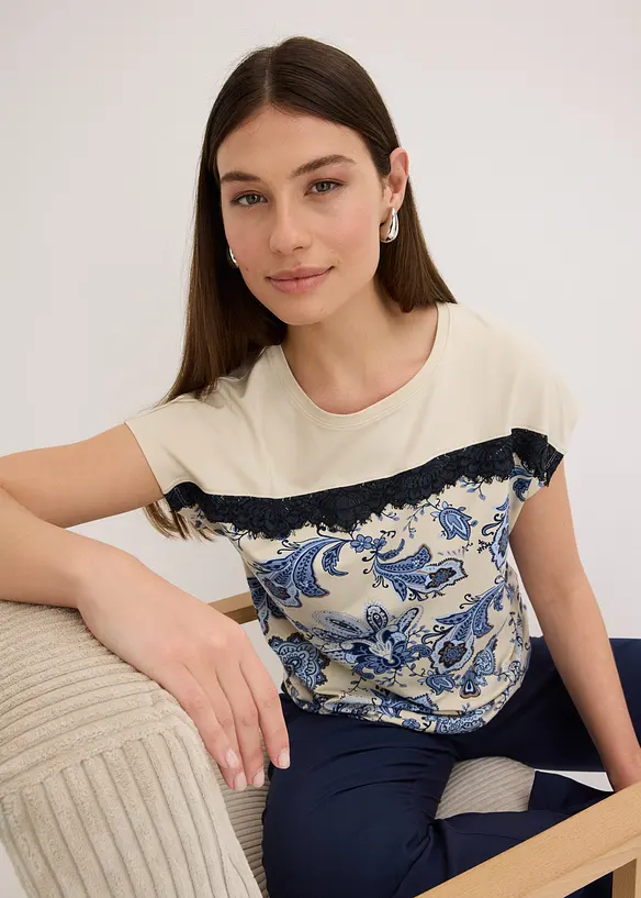 T-shirt oversize avec un galon de dentelle, bonprix