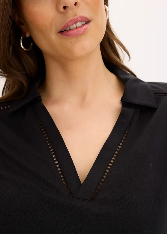 Polo en maille piquée de viscose avec empiècement en dentelle, bonprix