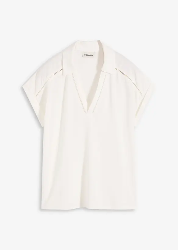 Polo en maille piquée de viscose avec empiècement en dentelle, bonprix