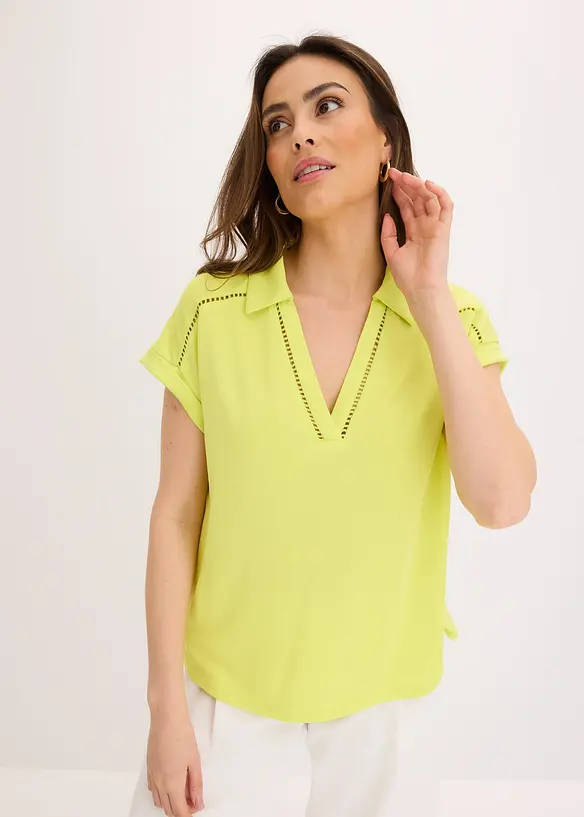 Polo en maille piquée de viscose avec empiècement en dentelle, bonprix